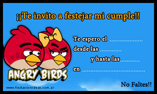 Angry Birds (Pajaro rojo y rosa) - Tarjetas de cumpleaños para imprimir 