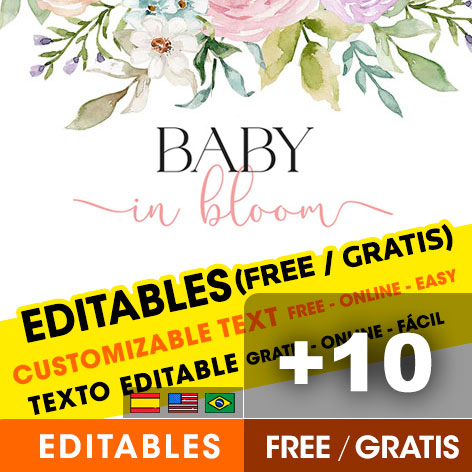 +10 Invitaciones de Baby Shower Floral para Editar Gratis (WhatsApp e Imprimir)