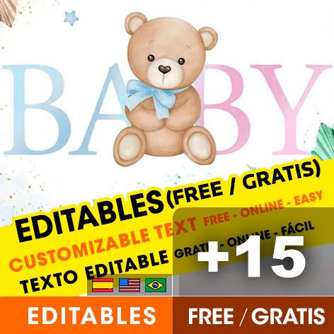 +15 Invitaciones de Baby Shower Ositos para Editar Gratis (WhatsApp e Imprimir)