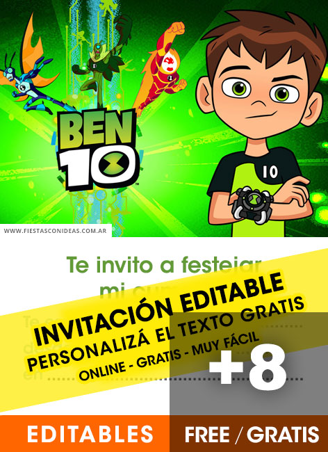 [+8] INVITACIONES de BEN 10 gratis para editar, personalizar e imprimir