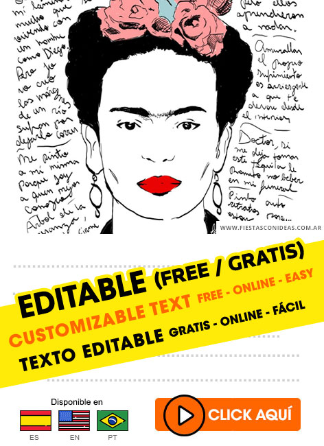 Invitaciones de temática Frida Kahlo infantil