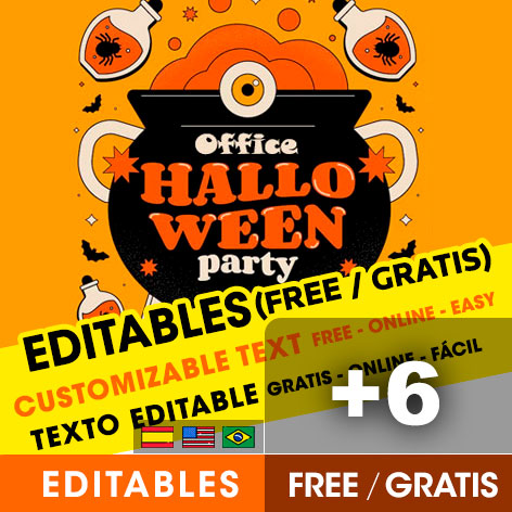 +6 Invitaciones Fiesta de Oficina temática Halloween para Editar Gratis (WhatsApp e Imprimir)