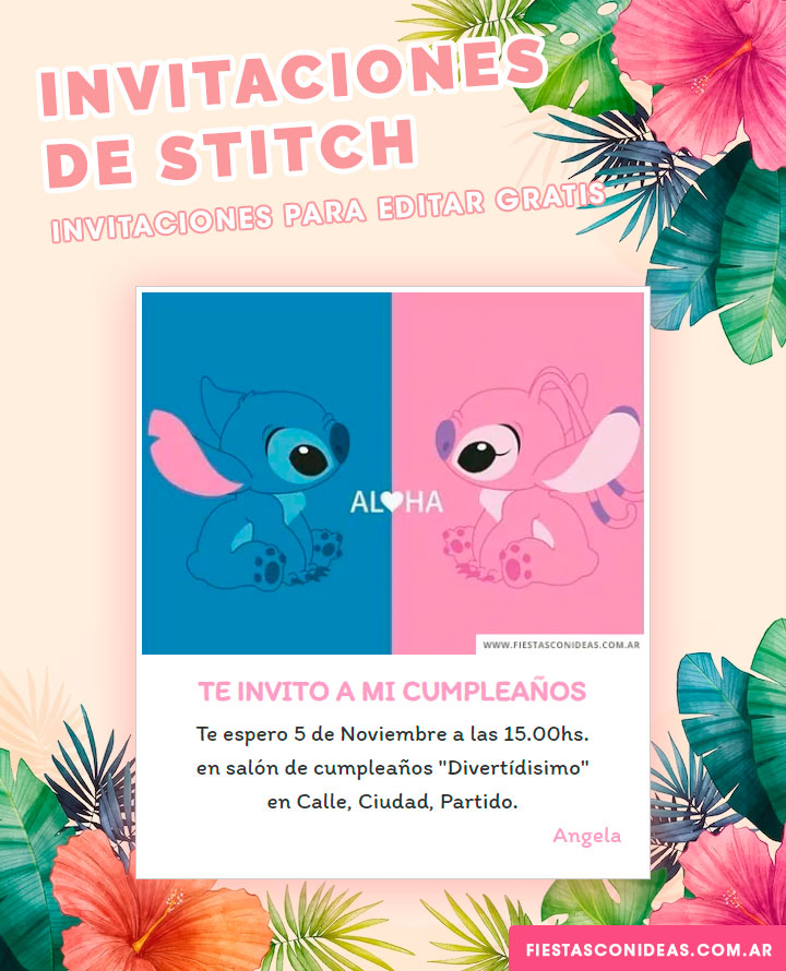 Invitaciones de Stitch y Angel para editar gratis.