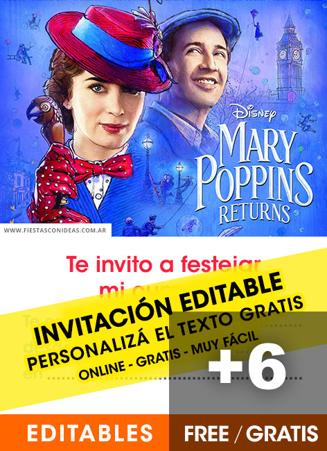 [+6 ♥] INVITACIONES de MARY POPPINS RETURNS gratis para editar, personalizar e imprimir
