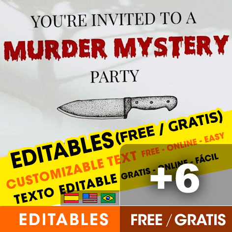 +6 Invitaciones para Fiesta de Misterio y Asesinato (Halloween) para Editar Gratis (WhatsApp e Imprimir)