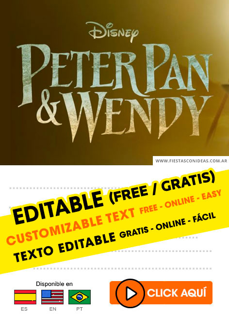 Invitaciones de Peter Pan y Wendy