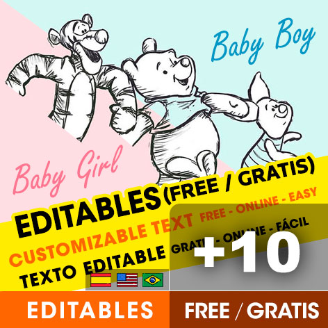+10 Invitaciones de Winnie Pooh para Baby Shower para Editar Gratis (WhatsApp e Imprimir)