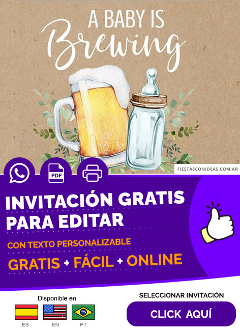Invitación A Baby Is Brewing Baby Shower Cerveza Y Mamadera Gratis Para Editar, Imprimir, PDF o Whatsapp