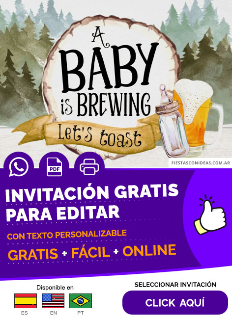 Invitación A Baby Is Brewing Para Baby Shower Cerveza Paisaje Bosque Gratis Para Editar, Imprimir, PDF o Whatsapp