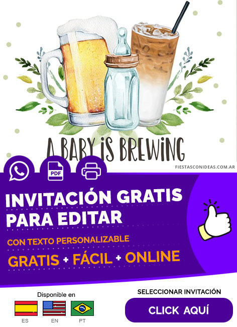 Invitación Baby Shower A Baby Is Brewing Cafe Helado Mamadera Cerveza Gratis Para Editar, Imprimir, PDF o Whatsapp