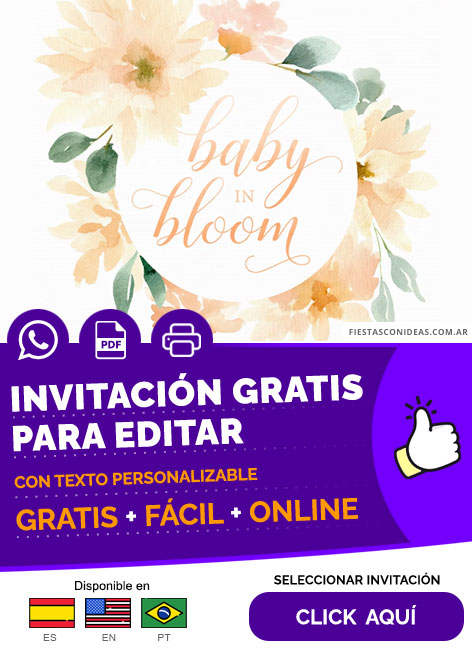 Invitación Baby Shower Baby In Bloom Floral Crisantemos Primavera Gratis Para Editar, Imprimir, PDF o Whatsapp