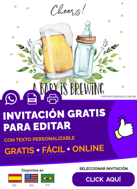 Invitación Baby Shower Cerveza Cheers Baby Is Brewing Gratis Para Editar, Imprimir, PDF o Whatsapp