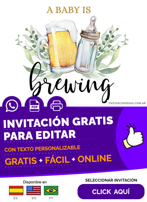 Invitación Baby Shower Cerveza Fondo Hojas Verdes Gratis Para Editar, Imprimir, PDF o Whatsapp