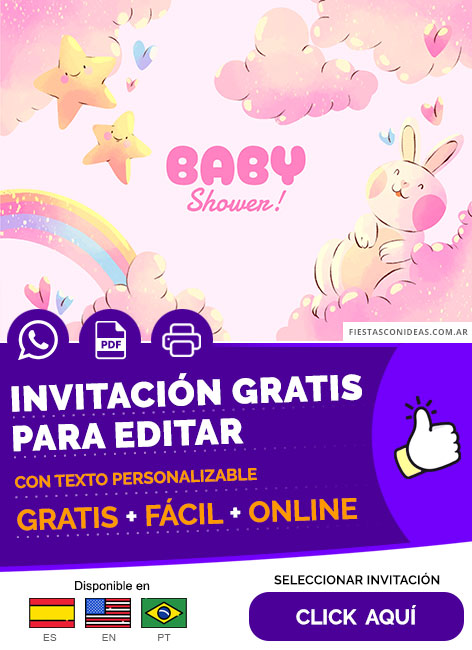 Invitación Baby Shower Con Arcoiris Color Rosa Gratis Para Editar, Imprimir, PDF o Whatsapp