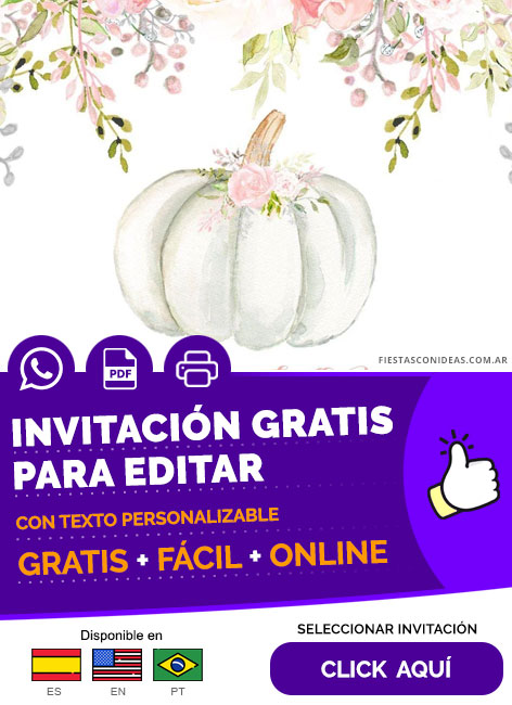 Invitación Baby Shower De Calabaza En Colores Pastel Y Estilo Floral Gratis Para Editar, Imprimir, PDF o Whatsapp