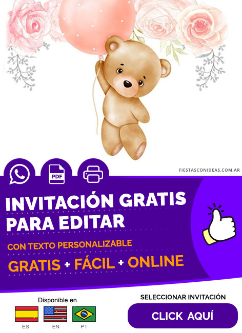 Invitación Baby Shower De Ositas Para Niñas Gratis Para Editar, Imprimir, PDF o Whatsapp