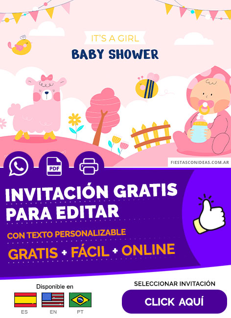 Invitación Baby Shower Girl Bebe Rosa Llama Abeja Gratis Para Editar, Imprimir, PDF o Whatsapp