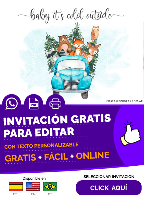 Invitación Baby Shower Invierno Bebe Hace Frio Afuera Animales Del Bosque Gratis Para Editar, Imprimir, PDF o Whatsapp