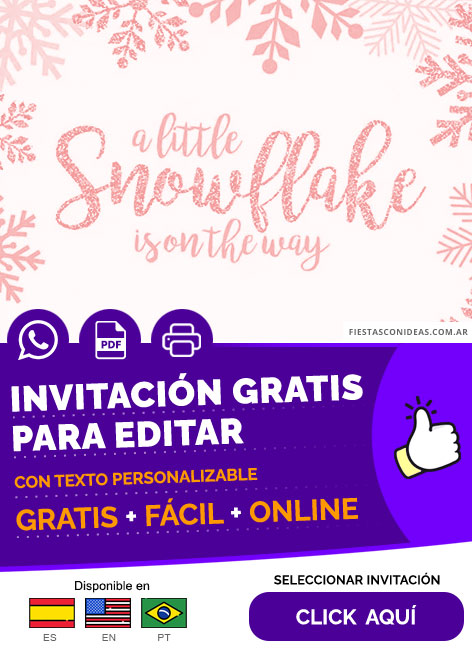 Invitación Baby Shower Invierno Niña Copos De Nieve Gratis Para Editar, Imprimir, PDF o Whatsapp