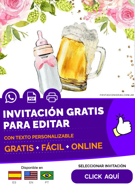 Invitación Baby Shower Nena Cerveza Y Biberon Marco Flores Rosas Gratis Para Editar, Imprimir, PDF o Whatsapp