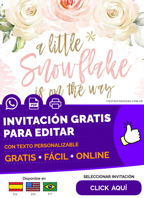 Invitación Baby Shower Niña Copo De Nieve Little Snowflake Letras Rosa Para Gratis Para Editar, Imprimir, PDF o Whatsapp