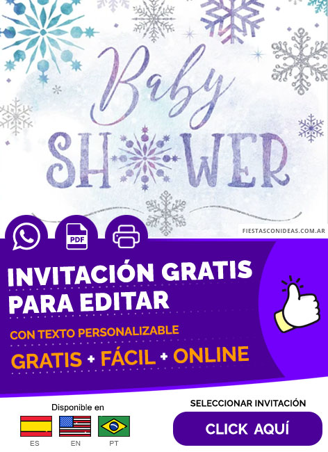 Invitación Baby Shower Niña Temática Invierno Con Copos De Nieve Gratis Para Editar, Imprimir, PDF o Whatsapp