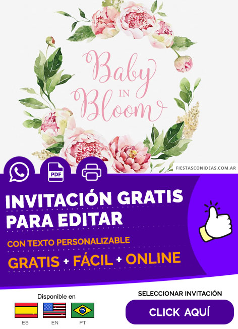 Invitación Baby Shower Niñas Baby In Bloom Marco Floral Gratis Para Editar, Imprimir, PDF o Whatsapp