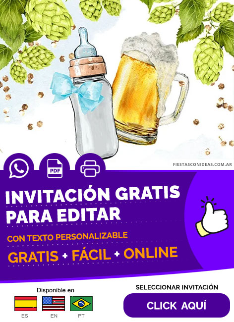 Invitación Baby Shower Niños Cerveza Mamadera Gratis Para Editar, Imprimir, PDF o Whatsapp