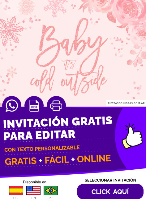 Invitación Baby Shower Temática Invierno Niña Its Cold Outside Rosa Pastel Gratis Para Editar, Imprimir, PDF o Whatsapp