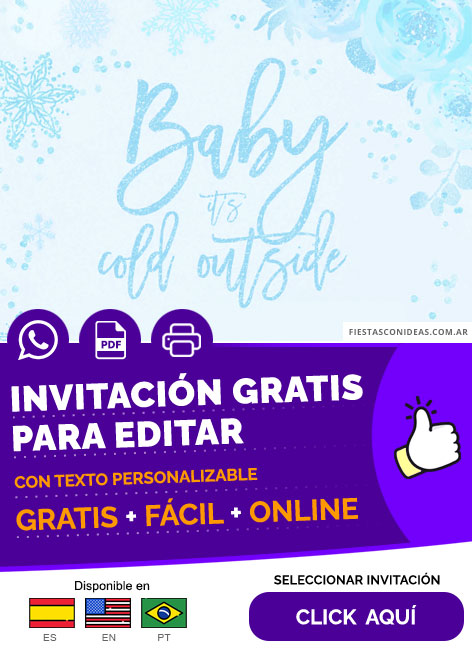 Invitación Baby Shower Temática Invierno Niño Varon Its Cold Outside Celeste Aqua Gratis Para Editar, Imprimir, PDF o Whatsapp