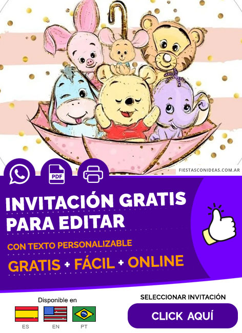 Invitación Baby Shower Temática Winnie Pooh Bebe Gratis Para Editar, Imprimir, PDF o Whatsapp
