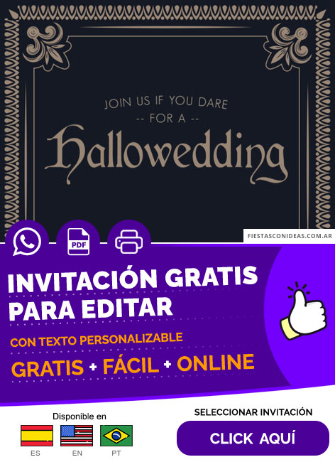 Invitación Boda De Halloween Hallowedding Vintage Gotico Gratis Para Editar, Imprimir, PDF o Whatsapp