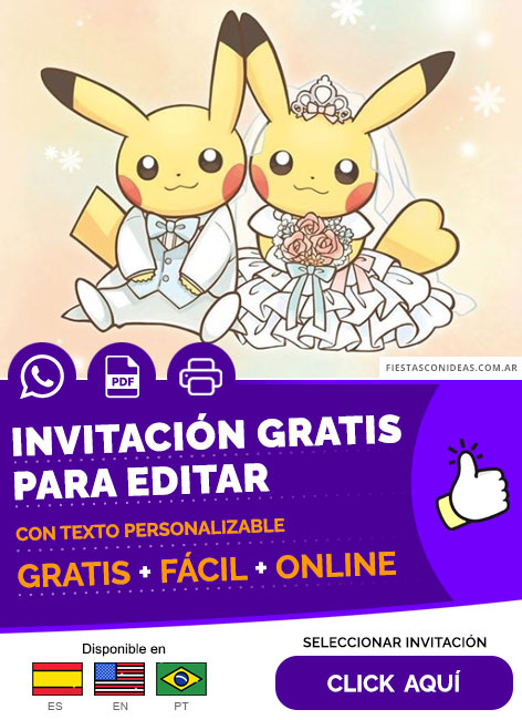 Invitación Boda Temática De Pokemon Gratis Para Editar, Imprimir, PDF o Whatsapp