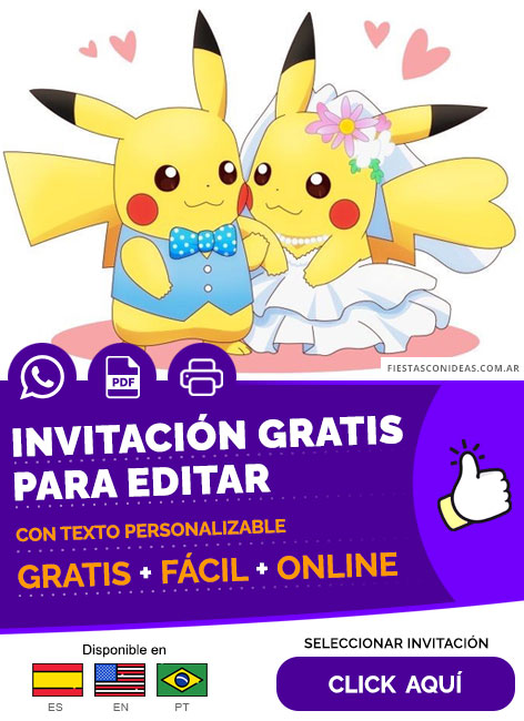 Invitación Casamiento Temático De Pokemon Gratis Para Editar, Imprimir, PDF o Whatsapp
