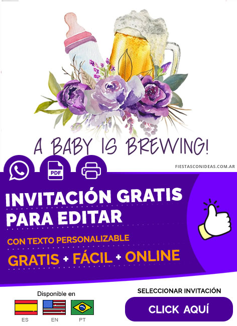 Invitación Cerveza Mamadera Baby Shower Niñas Flores Violetas Gratis Para Editar, Imprimir, PDF o Whatsapp