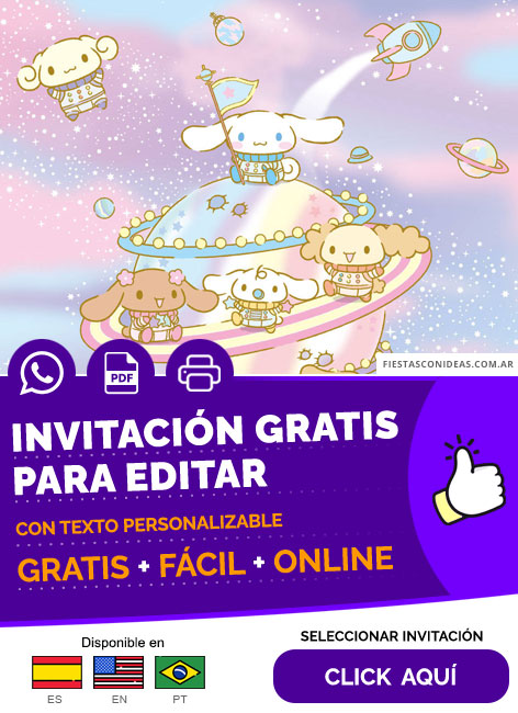 Invitación Cinnamoroll En El Espacio Con Amigos Milk Expresso Mocha Y Chiffon Gratis Para Editar, Imprimir, PDF o Whatsapp