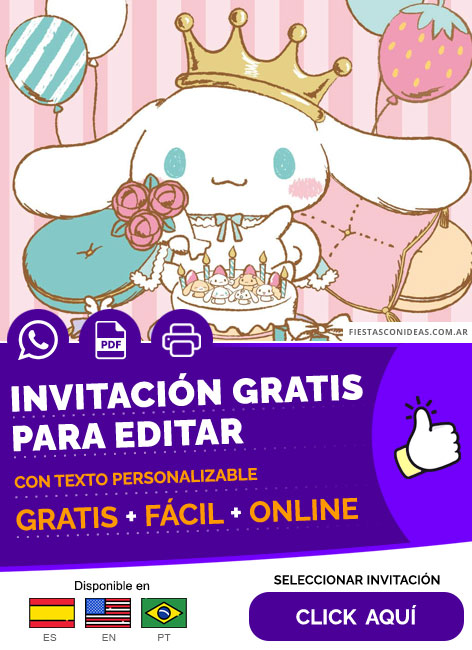 Invitación Cinnamoroll Fiesta Infantil Pastel De Cumpleaños Y Globos Gratis Para Editar, Imprimir, PDF o Whatsapp
