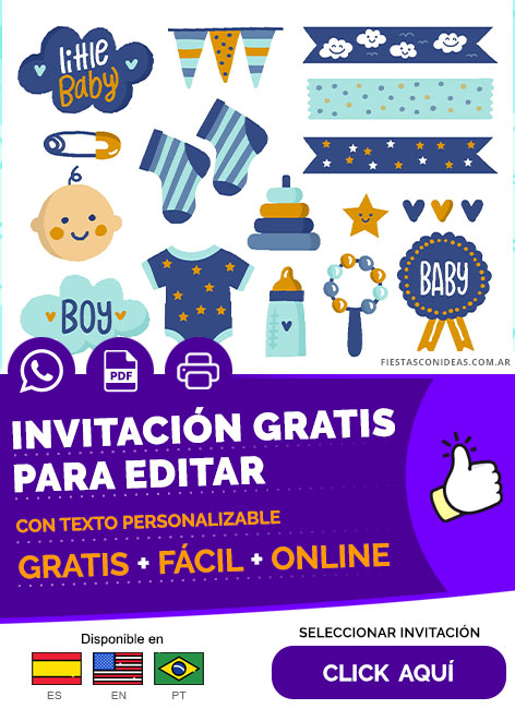 Invitación Con Juguetes De Color Celeste Para Baby Shower De Niño Gratis Para Editar, Imprimir, PDF o Whatsapp