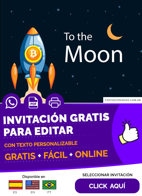 Invitación Cumpleaños De Bitcoin To The Moon Gratis Para Editar, Imprimir, PDF o Whatsapp