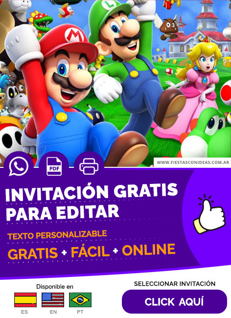 Invitación De Cumpleaños Con Mario Bros,  Luigi Y La Princesa Peach Gratis Para Editar, Imprimir, PDF o Whatsapp