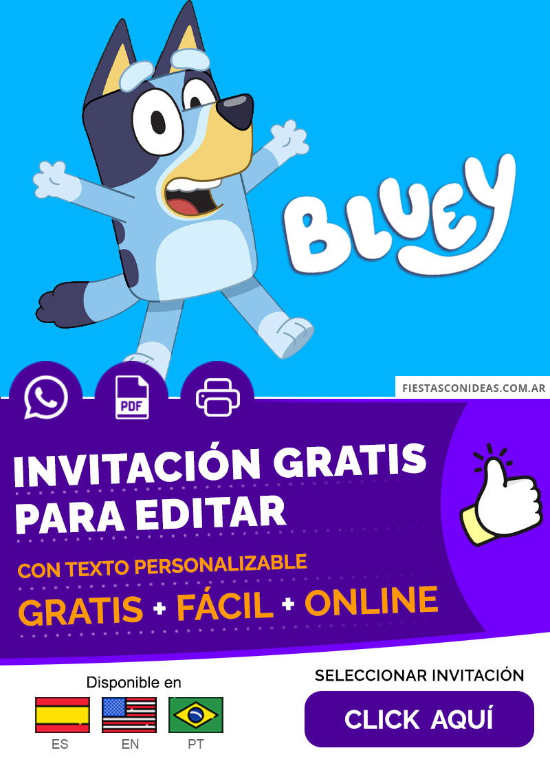 Invitación Cumpleaños De Bluey Gratis Para Editar, Imprimir, PDF o Whatsapp