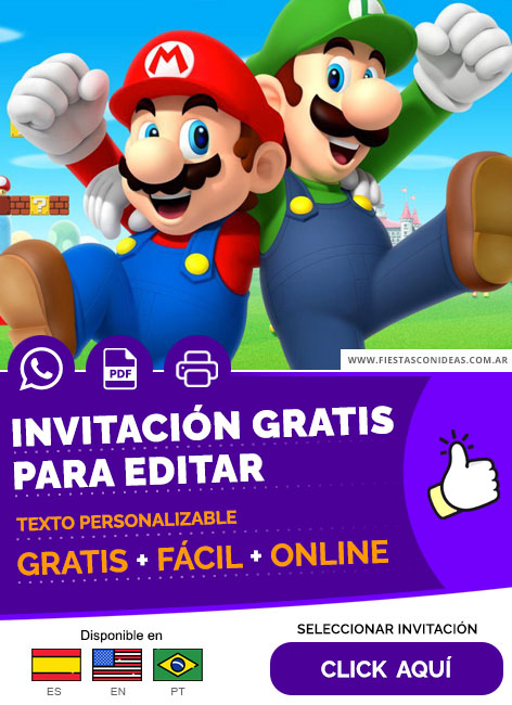 Invitación Cumpleaños De Mario Bros Con Luigi Gratis Para Editar, Imprimir, PDF o Whatsapp