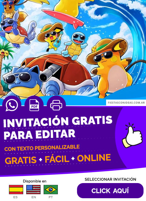 Invitación Cumpleaños De Pokemon En La Pileta Gratis Para Editar, Imprimir, PDF o Whatsapp