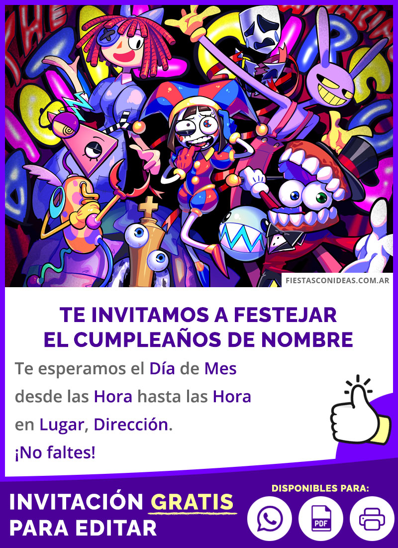 Invitación Cumpleaños El Asombroso Circo Digital Gratis Para Editar, Imprimir, PDF o Whatsapp