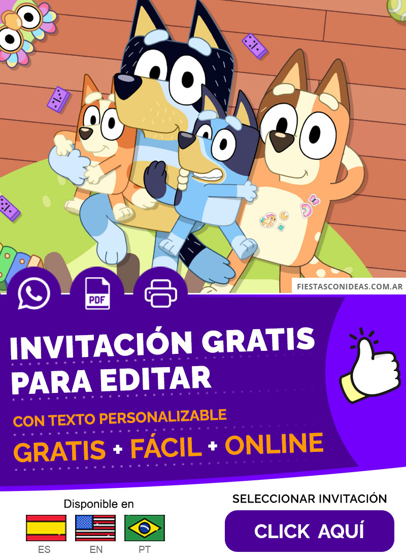 Invitación Cumpleaños Infantil De Bluey Gratis Para Editar, Imprimir, PDF o Whatsapp