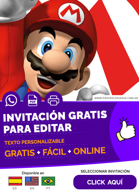 Invitación de Cumpleaños M De Mario Bros Gratis Para Editar, Imprimir, PDF o Whatsapp