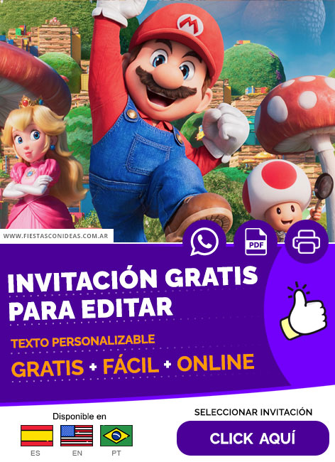 Invitación Cumpleaños Mario Bros Con Peach Y Toad Gratis Para Editar, Imprimir, PDF o Whatsapp