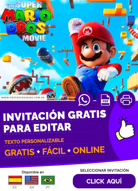 Invitación Cumpleaños De La Película Super Mario Bros Gratis Para Editar, Imprimir, PDF o Whatsapp