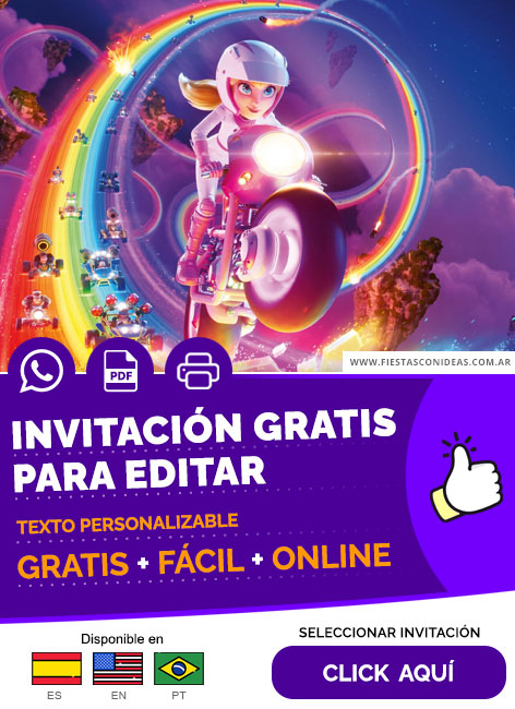 Invitación Cumpleaños Princesa Peach En Moto Hipersónica Gratis Para Editar, Imprimir, PDF o Whatsapp