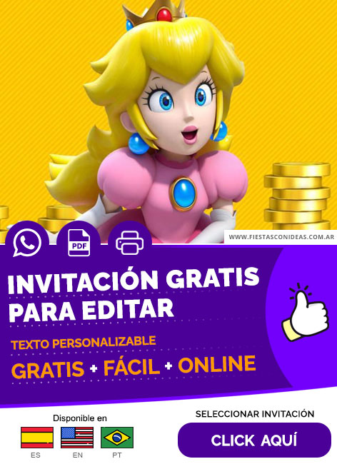 Invitación Cumpleaños Princesa Peach Gratis Para Editar, Imprimir, PDF o Whatsapp